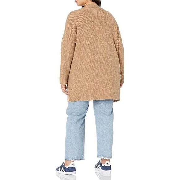 New Women Knit Cardigan Medium Camel Boucle Shaker Stitch Open Front Goodthreads - Picture 2 of 8